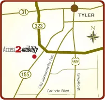 Map showing Access 2 Mobility location at 12406 SH 155 South, Tyler TX