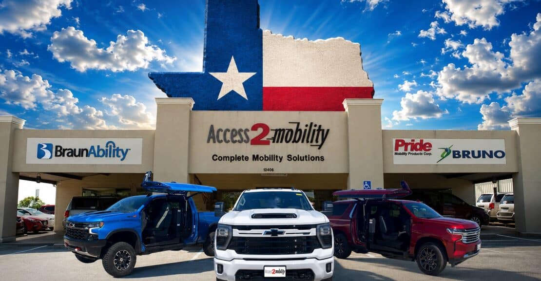Accessible vehicles ready to test drive at Access 2 Mobility's showroom in Tyler, TX